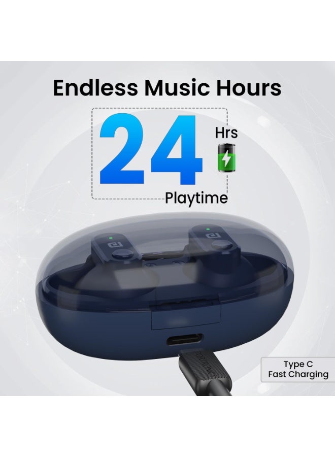 Portronics Harmonics Twins S16 in Ear Wireless TWS Earbuds with 24 Hrs Playtime, Clear Calls, Game & Music Mode, Low Latency, Bluetooth 5.3v, LED Display, Type C Fast Charging(Blue) - Image 4